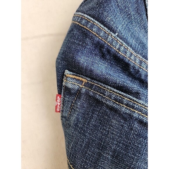 Levis 501 Jeans Mens 36x31 Button Fly Straight Cotton Dark Blue Mid Distressed - Picture 15 of 16